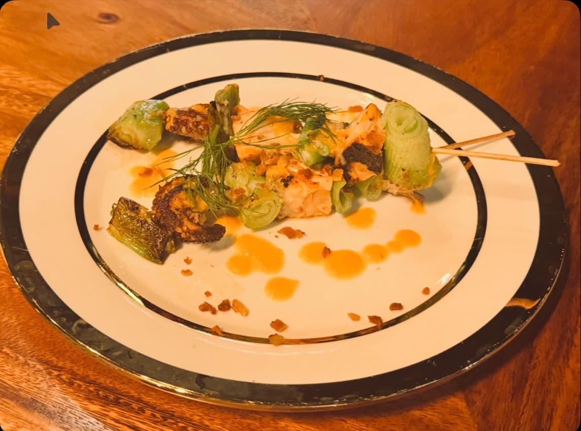 Brochetas de Puerro Pulpo y Salmon